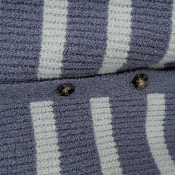 Caslon Cardigan Sweater Chunky Barn Style  Blue Stripe Medium Trending - Picture 2 of 12